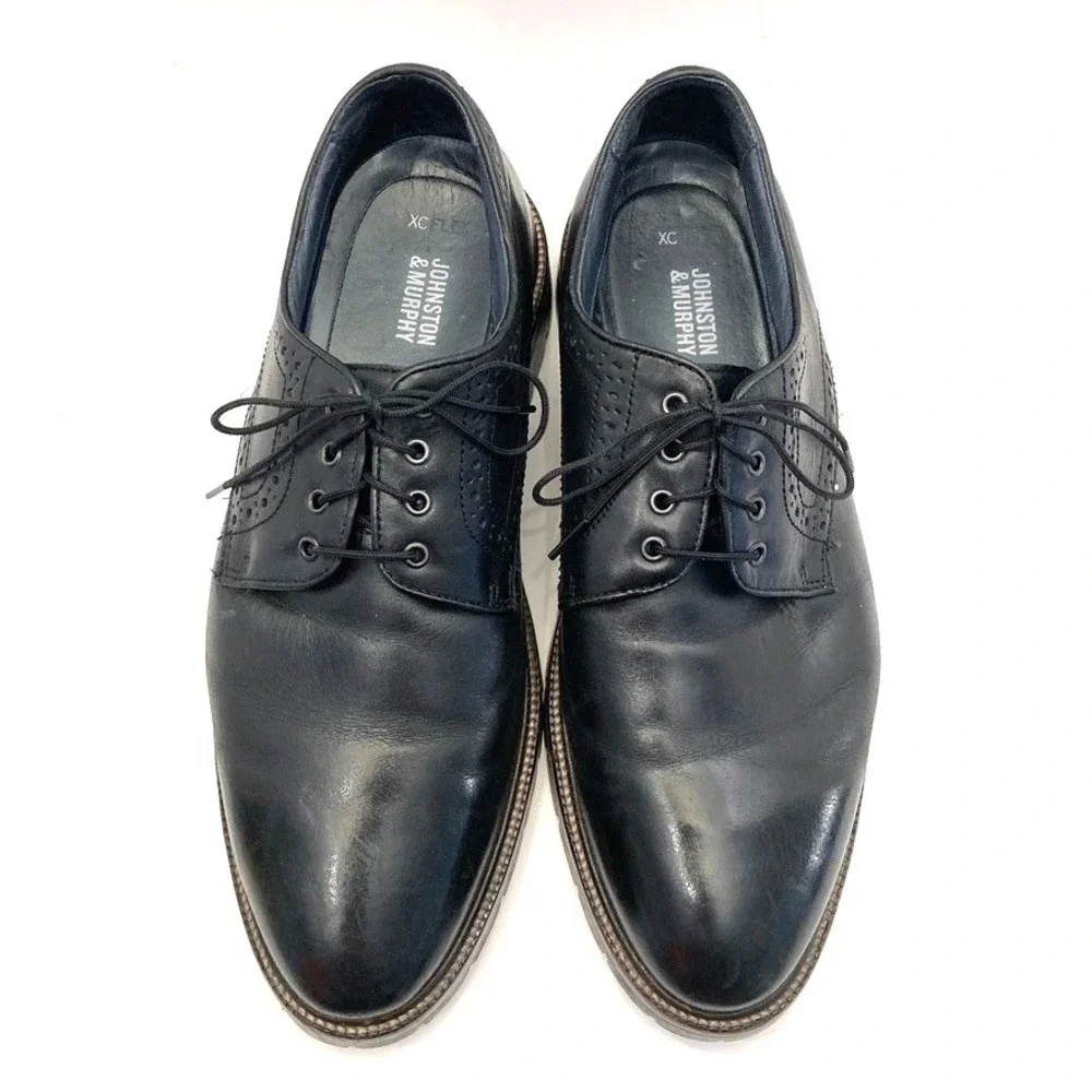 Johnston & Murphy XC Flex Black Sheepskin Leather Lace Up Oxfords Mens 9M